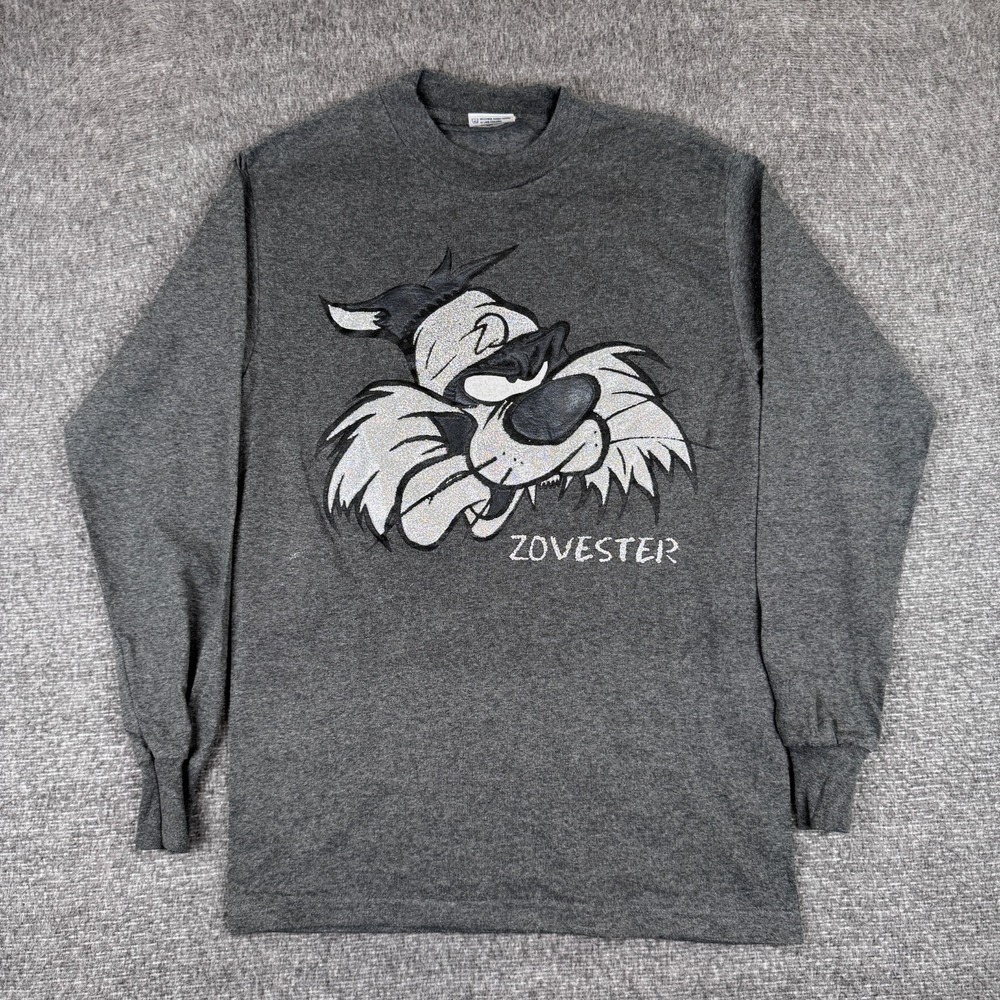 Vintage Zo World Zovester T-Shirt Mens Small Gray Sylvester Smoke Long Sleeve
